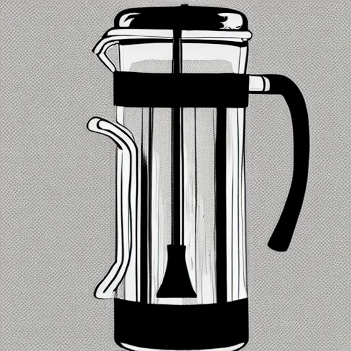 Image similar to french press, coffee, hand drawn, illustration, engraved vector, by alexanderpokusay