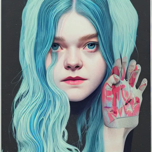 Prompt: Elle Fanning in a David Cronenberg film picture by Sachin Teng, asymmetrical, dark vibes, Realistic Painting , Organic painting, Matte Painting, geometric shapes, hard edges, graffiti, street art:2 by Sachin Teng:4