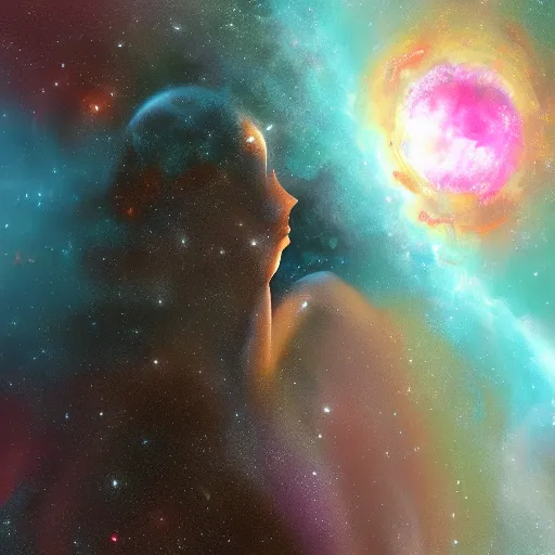 Image similar to the soul detaching from the universe, artstation, digital painting