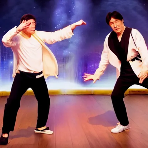 Prompt: Jackie Chan versus obi wan kenobi epic dance battle, 8k