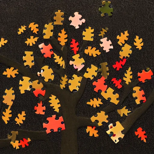 Prompt: tree with jigsaw puzzle leaves