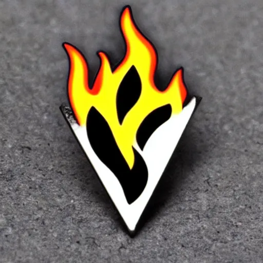 Image similar to minimalistic clean enamel pin of fire flame warning label, retro design