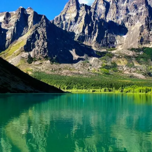 Image similar to a beautiful lake with mountains in the background
