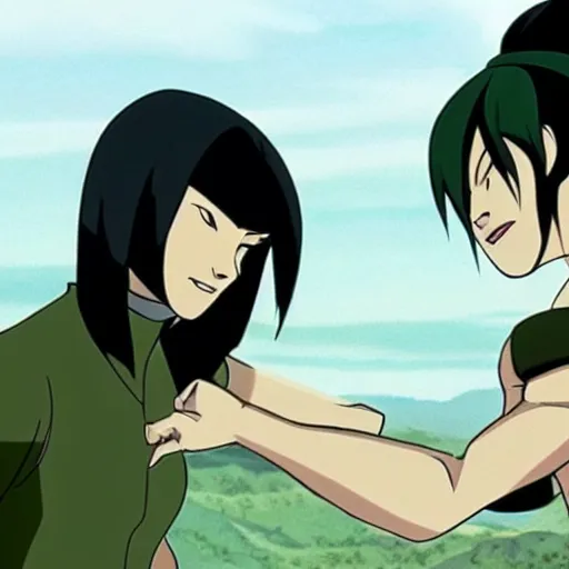 Image similar to cinematic candid shot of Toph Beifong bonebending a fugitive