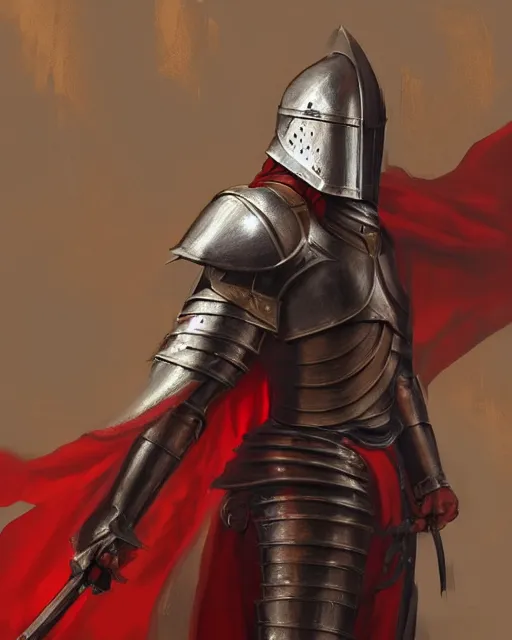 Prompt: A medieval knight wearing bronze plate armor and a red cloak, by Stanley Artgerm Lau, WLOP, Rossdraws, James Jean, Andrei Riabovitchev, Marc Simonetti, and Sakimichan, tranding on artstation