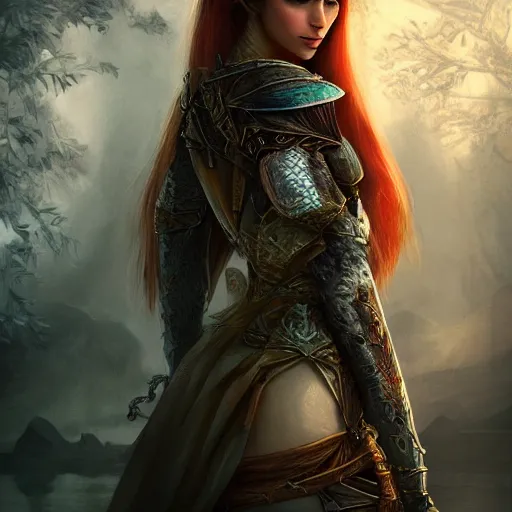 Image similar to a beautiful woman knight, epic fantasy art, mystical, mystic atmosphere, mythology, photo realistic, high detail, ultra realistic, hyper realistic, high definiton, 4 k uhd,