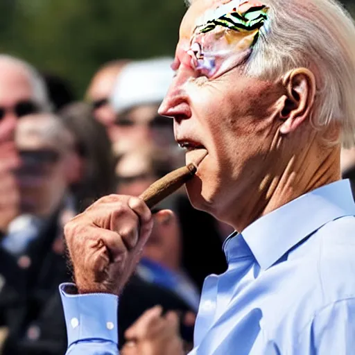 Prompt: a photo of joe biden smoking a cigar