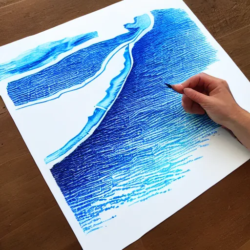 Prompt: a beautiful plotter drawing of the sea, highly detailed, axidraw, blue and white color scheme