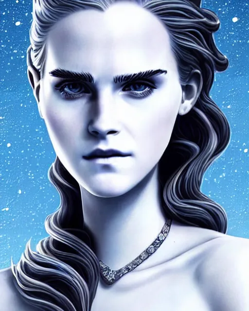 Image similar to portrait of a white marble statue adorned with silver and diamonds of emma watson as a white walker from game of thrones, digital art by studio ghibli, beautiful, cute, anime artstyle, amazing lighting