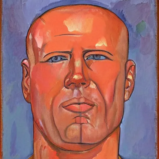 Prompt: Portrait of Bruce Willis, painting by Amedeo Modigliani, Expressionism, Oil on Canvas