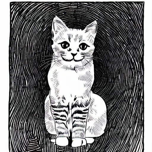 Prompt: clean simple line art of a very cute kitten. white background. well composed, clean black and white line drawing, beautiful detailed face. illustration by steve ditko and jack kirby and beatrix potter