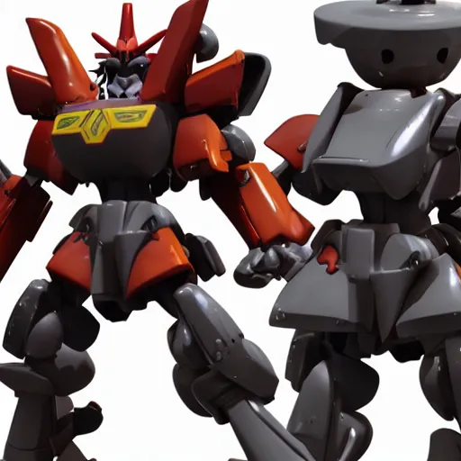 Image similar to A McDonalds Gundam, dynamic pose, greebles, anime, octane render, ultrarealistic