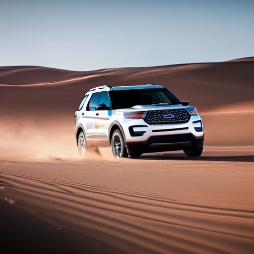 Image similar to 2018 Ford Explorer, car photography, desert, throwing sand