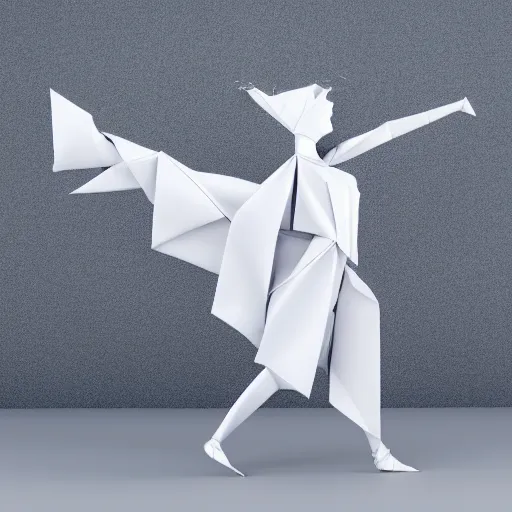 Image similar to origami dancer in white paper, 3 d render, ultra - detailed, on white background, studio shot