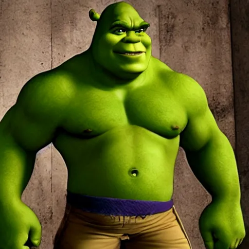 Prompt: Shrek as The Hulk
