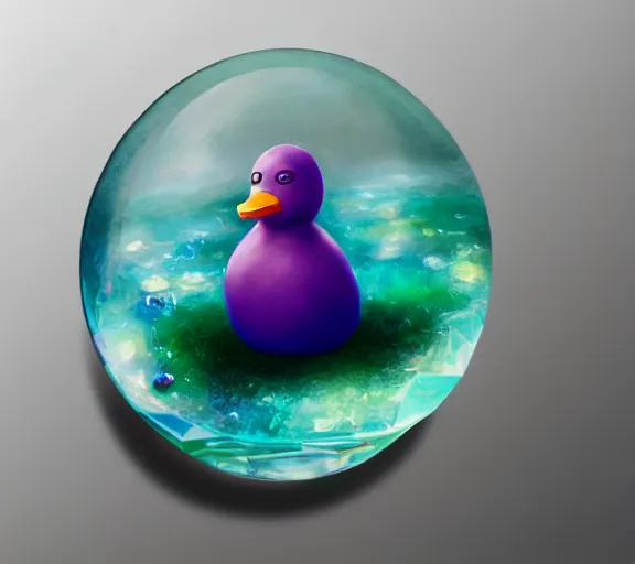 Prompt: shiny gemstone in the shape of a rubber duck floating in a pool of perfume, photorealism, mystical, enigmatic, digital oil painting, trending on artstation