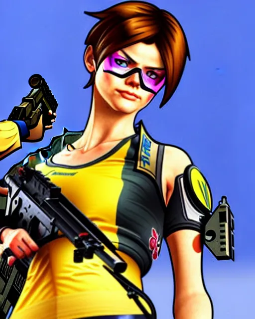 Image similar to gta 5, grand theft auto 5 cover art of tracer from overwatch