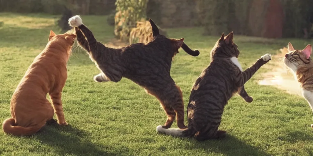 Prompt: A cat and a dog are fighting for a sausage,highly detailed,cinematography,realistic cinematic lighting,