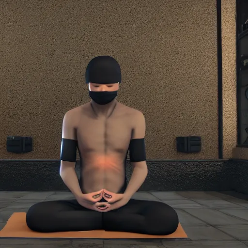 Prompt: a ninja meditating, unreal engine 6, 4 k