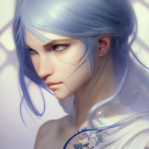 Prompt: ultra realistic illustration, aoc anime, intricate, elegant, white hair, blue eyes, cyborg, highly detailed, digital painting, artstation, concept art, smooth, sharp focus, illustration, art by artgerm and greg rutkowski and alphonse mucha