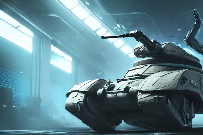 Image similar to cyberpunk alien concept inspired tank, futuristic look, highly detailed body, very powerful, photorealistic camera shot, bright studio setting, studio lighting, crisp quality and light reflections, unreal engine 5 quality render