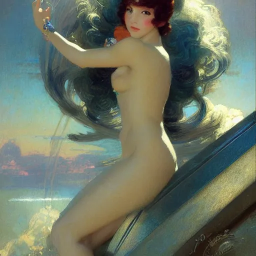 Prompt: a stunning portrait of a beautiful anime girl, art deco, painting by gaston bussiere, craig mullins, j. c. leyendecker