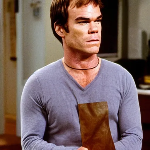 Prompt: dexter morgan on the set of golden girls 1 9 8 0 s color photo
