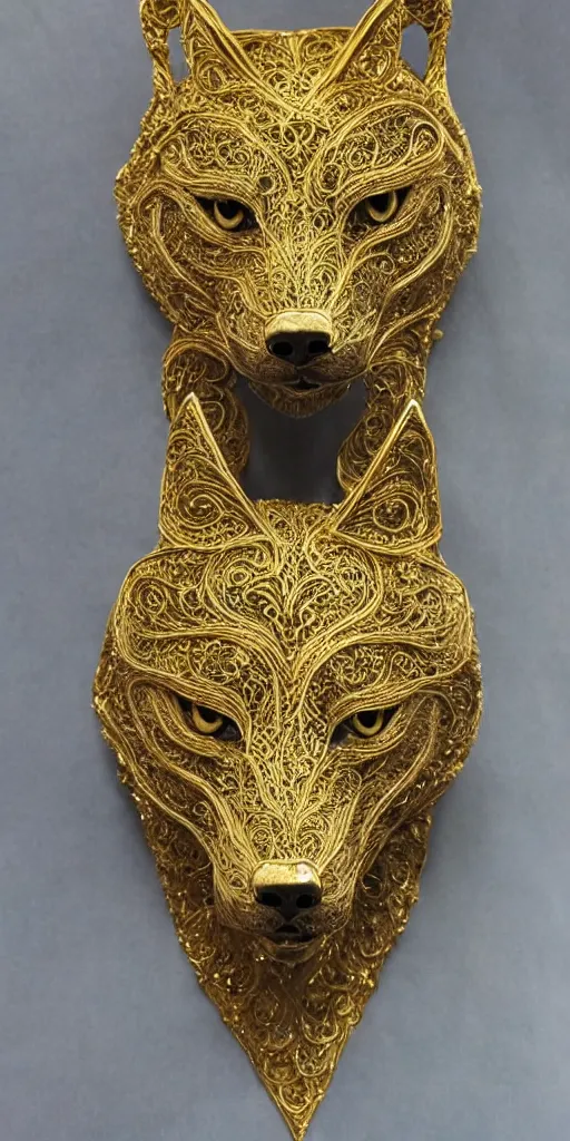 Image similar to gorgeous wolf statue with gold filigree