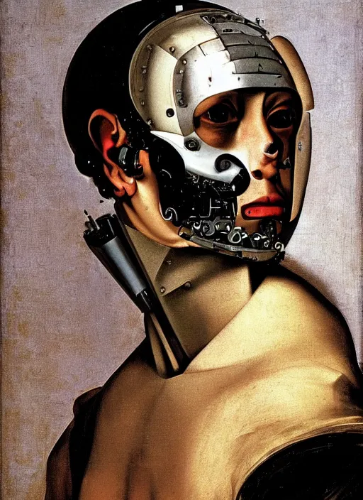 Prompt: a portrait of a cyborg by Caravaggio