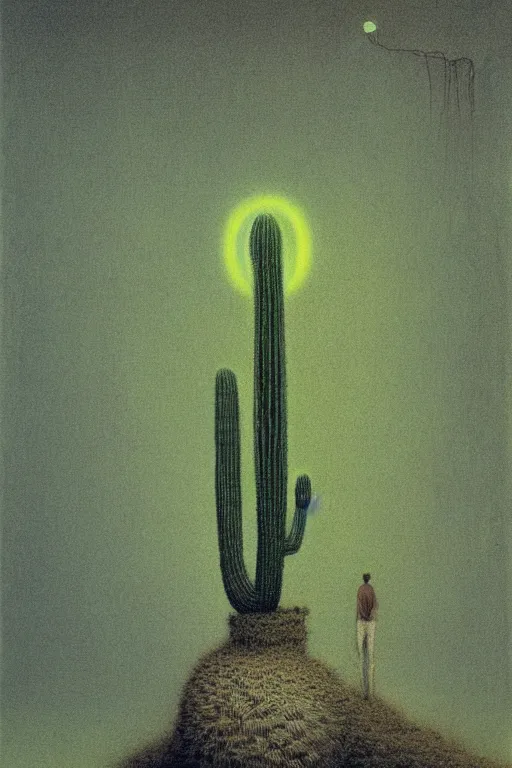 Image similar to a portrait of Mike Wazowski and the cactus eater by Beksinski
