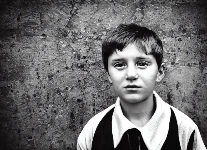 Image similar to professional fine detailed photo portrait of young vladimir zelenskiy from makhachkala, dagestan. kid vladimir zelenskiy in the postsoviet suburbia, iphone photo, instagram, black and white