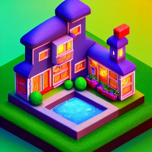 Image similar to Isometric 3D Fantasy Cute House, 3D Illustration, game art, very realistic, no background, 4k, 3D character, very colourful, cinematic lighting, soft neon, CGI render, trending on Behance