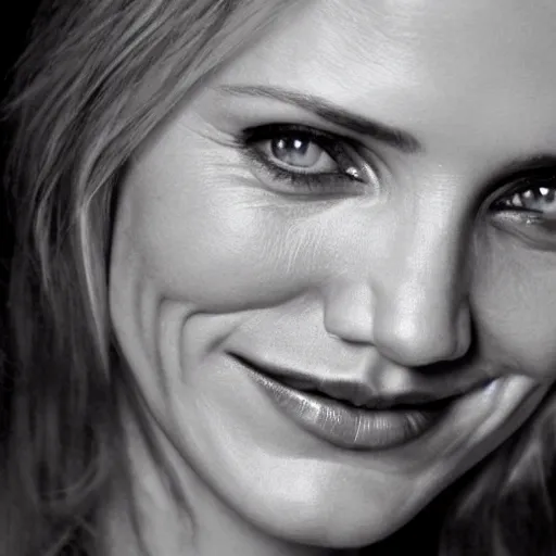Prompt: close - up young cameron diaz, moody lighting, 8 k, shallow depth of field, cinematic lighting,