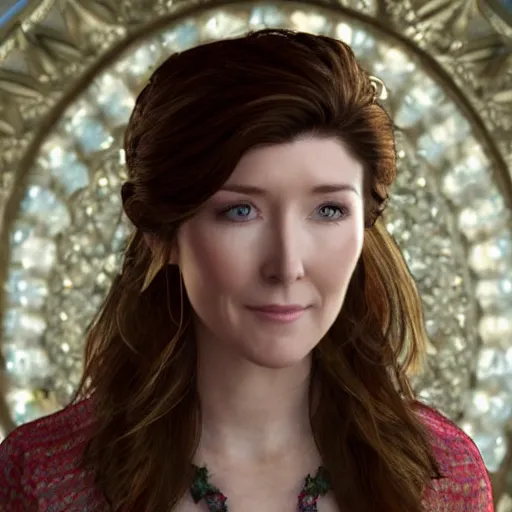 Image similar to realistic portrait of a beautiful Jewel Staite made of gold, Victorian architecture, ultra realistic, 8k