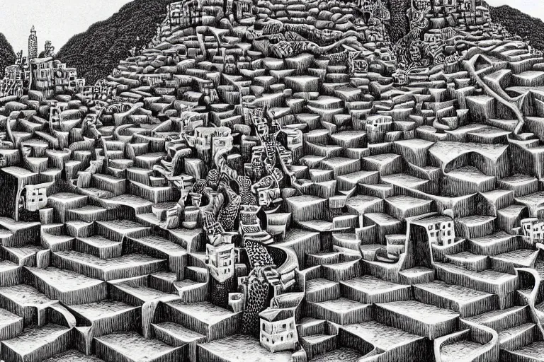 Prompt: highly detailed favela hive of fire, award winning art, epic dreamlike fantasy landscape, art print, mc escher, ultra realistic,