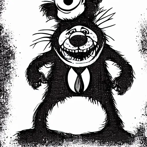 Prompt: grunge cartoon vector sketch of a teddy bear with bloody eyes by - dr seuss, loony toons style, horror theme, detailed, elegant, intricate