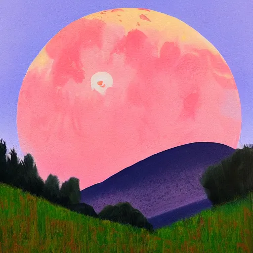 Image similar to pink moon and hills realistic painting