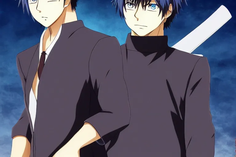 Prompt: A handsome man，Black short hair, blue eyes, Hijikata Toushirou of Gintama