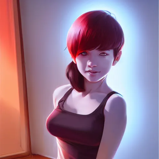 Image similar to realistic render of jahy from jahy - sama did nothing wrong by ross draws, bedroom by ilya kuvshinov, digital anime art by ross tran, composition by sana takeda, lighting by greg rutkowski