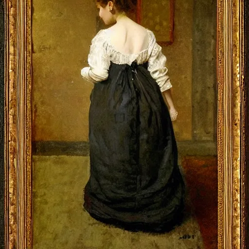 Image similar to young victorian lady in nightgown, painting by alfred stevens