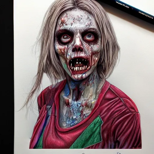 Prompt: Colored pencil art on paper, Zombie Nurse, highly detailed, artstation, MasterPiece, Award-Winning, Caran d'Ache Luminance