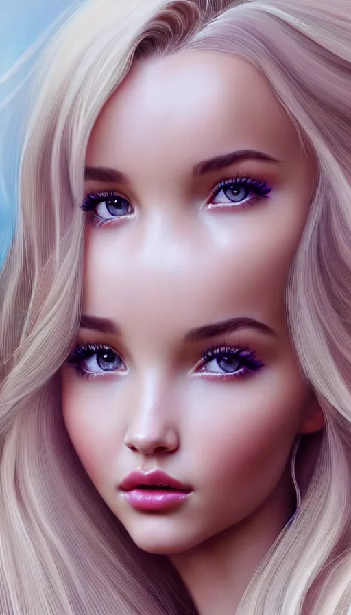 Image similar to a gorgeous female photo of a mix of dove cameron and madison beer, professionally retouched, soft lighting, wearing a feather dress, realistic, smooth face, perfect eyes, wide angle, sharp focus on eyes, 8 k high definition, insanely detailed, intricate, elegant, art by artgerm and wlop