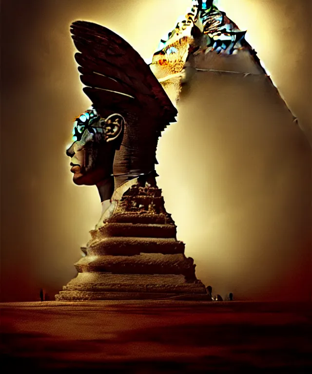 Image similar to epic professional digital art the riddle of the sphinx, horrific yet beautiful vibe, evocative, atmospheric lighting, painted, intricate, highly detailed, by leesha hannigan, wayne haag, reyna rochin, ignacio fernandez rios, mark ryden, iris van herpen, artstation, cgsociety, stunning, gorgeous, sharp focus, cinematic, masterpiece