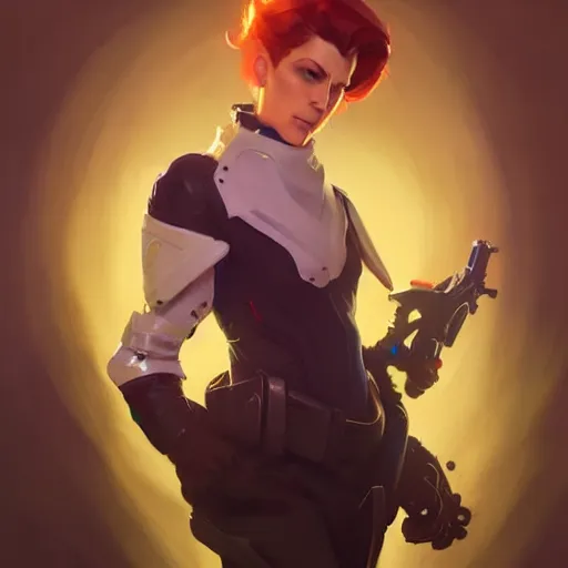 Image similar to Moira from Overwatch , highly detailed, digital painting, artstation, concept art, sharp focus, illustration, art by greg rutkowski and alphonse mucha