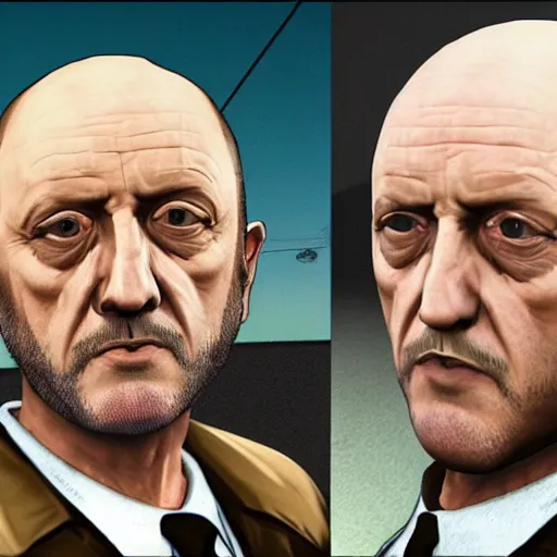 Prompt: Jonathan Banks aka Mike Ehrmantraut from Better Call Saul as a GTA character portrait, Grand Theft Auto, GTA cover art