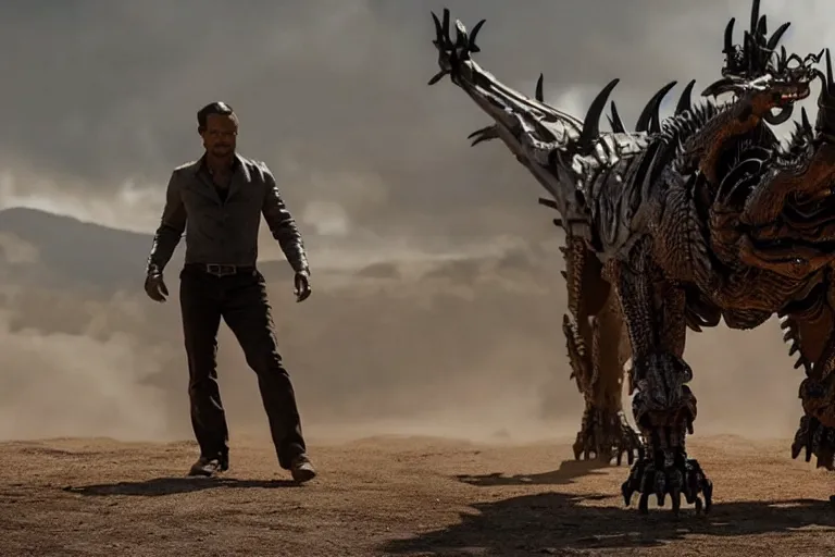 Image similar to cinematic still of westworld, a intact stunning intricate si - fi robotic fantasy dragon, well armored mech dragon, highly detailed