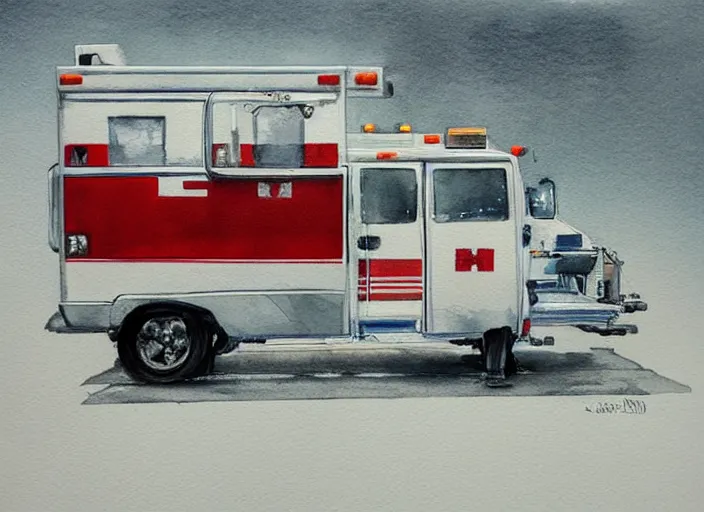 Image similar to concept art of a ambulance, pinterest, artstation trending, behance, watercolor, by coby whitmore, silver, laser light,