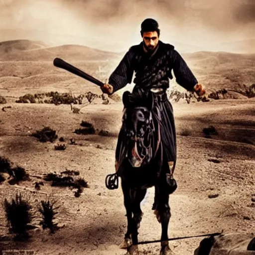 Prompt: handsome and strong! kurdish! samurai in a movie directed by christopher nolan, movie still frame, promotional image, imax 7 0 mm footage, perfect symmetrical facial features