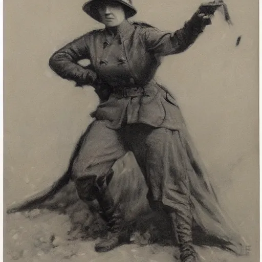 Image similar to ww 1 action heroine by alfred stevens in charcoal