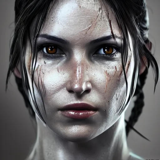 Prompt: Lara croft as spiderwoman,face wet, heavy rain ,dramatic, intricate, highly detailed, concept art, smooth, sharp focus, illustration, Unreal Engine 5, 8K
